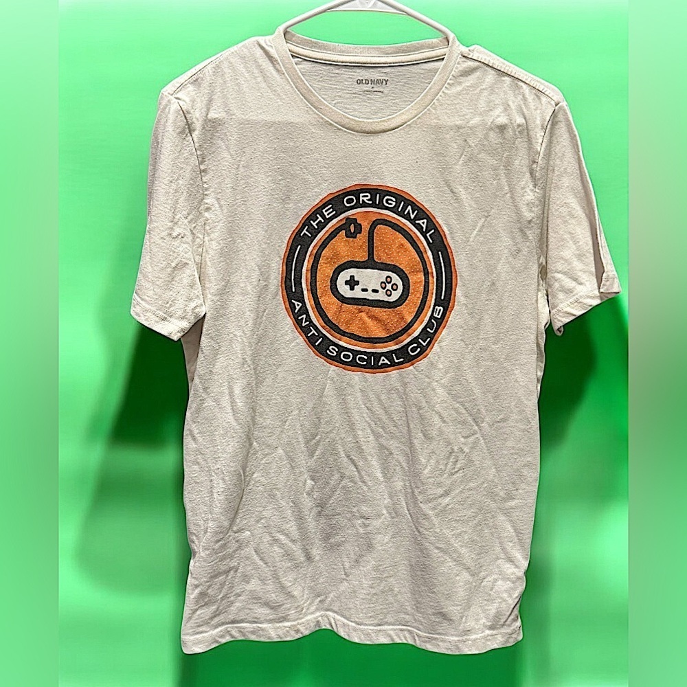 Old navy anti social club Cream Graphic T-Shirt with Gaming Logo MEDIUM